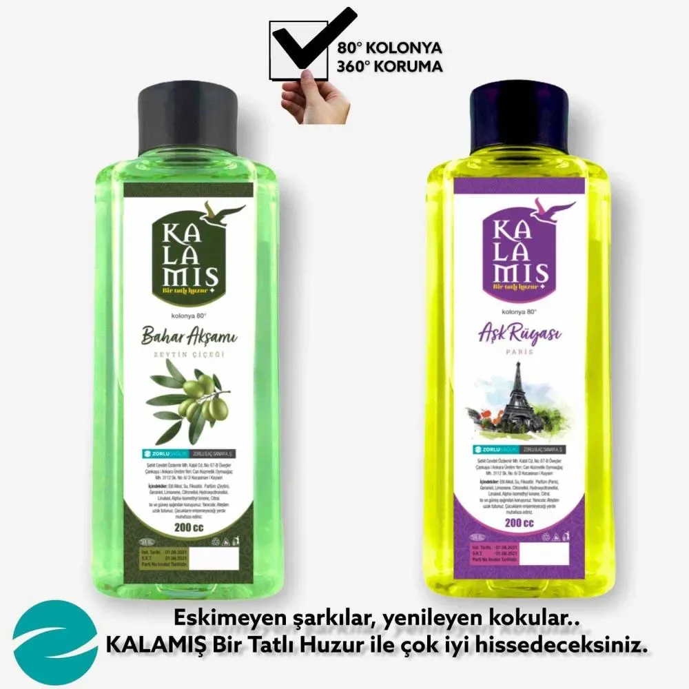 KALAMIŞ Bir Tatlı Huzur Bahar Akşamı & Aşk Rüyası 200 cc Kolonya 2 li