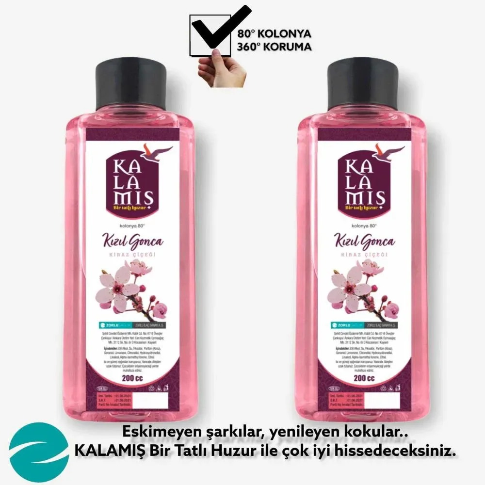 KALAMIŞ Bir Tatlı Huzur Kızıl Gonca 200 cc Kolonya 2 li (Kiraz Çiçeği)