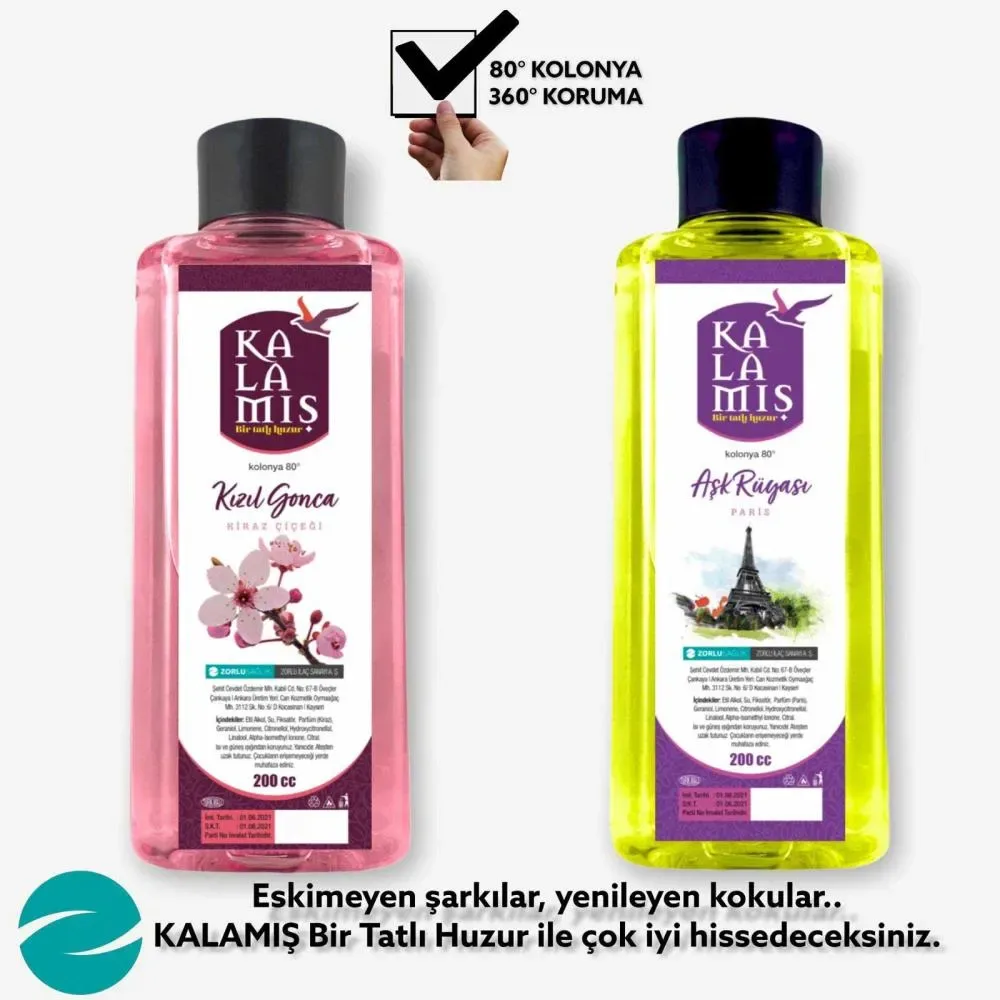 KALAMIŞ Bir Tatlı Huzur Kızıl Gonca & Aşk Rüyası 200 cc Kolonya 2 li