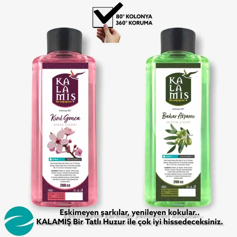 KALAMIŞ Bir Tatlı Huzur Kızıl Gonca & Bahar Akşamı 200 cc Kolonya 2 li