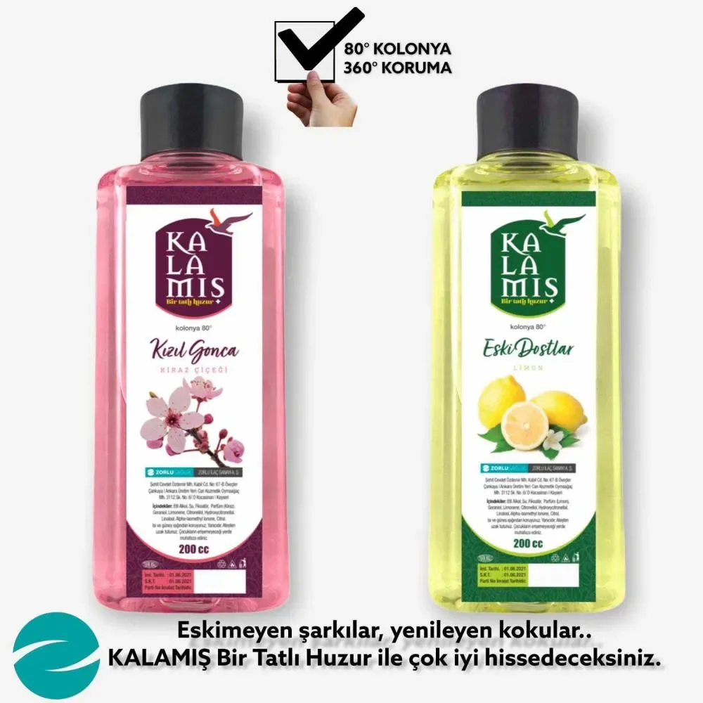 KALAMIŞ Bir Tatlı Huzur Kızıl Gonca & Eski Dostlar 200 cc Kolonya 2 li