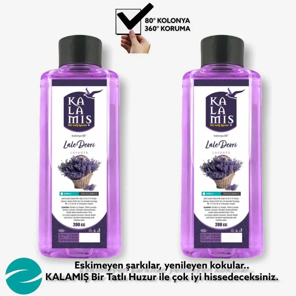 KALAMIŞ Bir Tatlı Huzur Lale Devri 200 cc Kolonya 2 li (Lavanta)