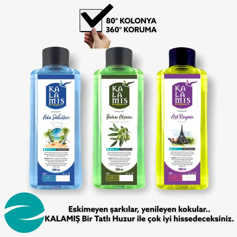 KALAMIŞ Bir Tatlı Huzur Muhteşem 3 lü 200 cc Kolonya (AdaSahilleri & BaharAkşamı & AşkRüyası)