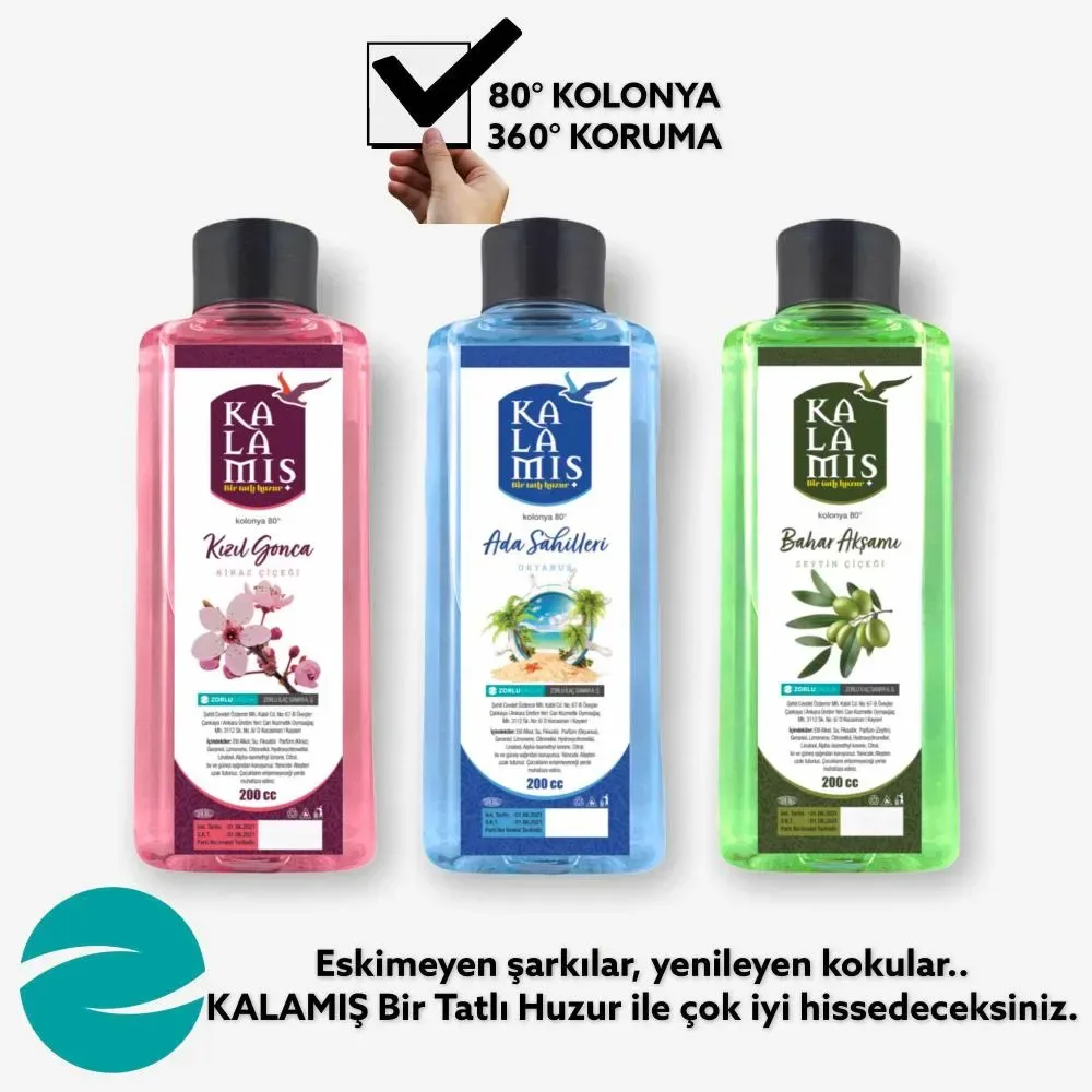 KALAMIŞ Bir Tatlı Huzur Muhteşem 3 lü 200 cc Kolonya (KızılGonca & AdaSahilleri & Bahar Çiçeği)