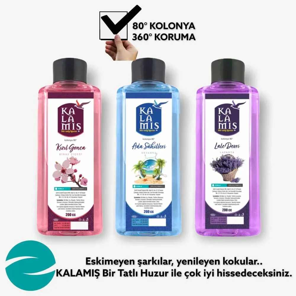KALAMIŞ Bir Tatlı Huzur Muhteşem 3 lü 200 cc Kolonya (KızılGonca & AdaSahilleri & Lale Devri)