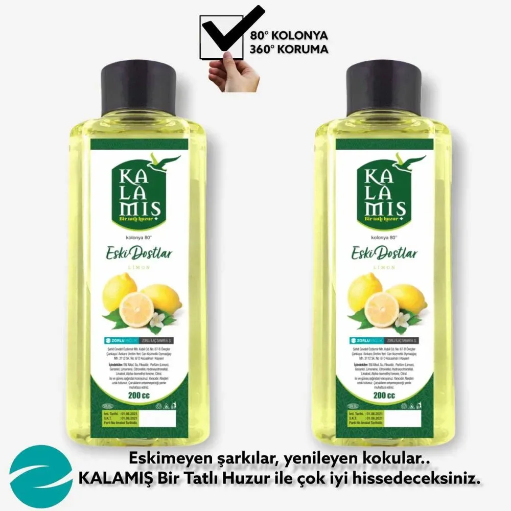 KALAMIŞİ Bir Tatlı Huzur Eski Dostlar 200 cc Kolonya 2 li (Limon)