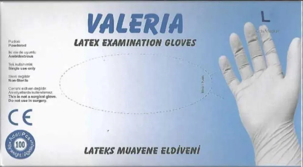 VALERIA Beyaz Lateks Pudralı Muayene Eldiveni Large