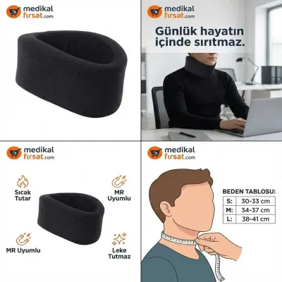 Wingmed W101 Siyah Anatomik Sünger Boyunluk – Leke Tutmaz ve MR Uyumlu Tasarım