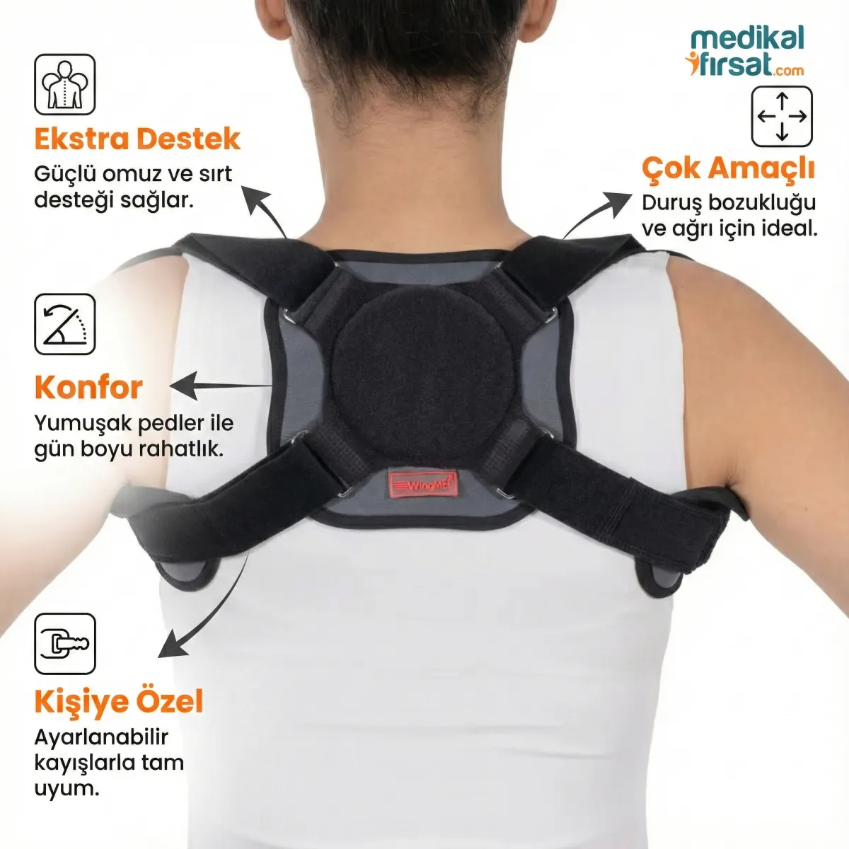 Wingmed W216 | Plastik Destekli Klavikula Bandajı | Köprücük Kemiği Kırığı ve Dik Duruş (Kamburluk) Korsesi