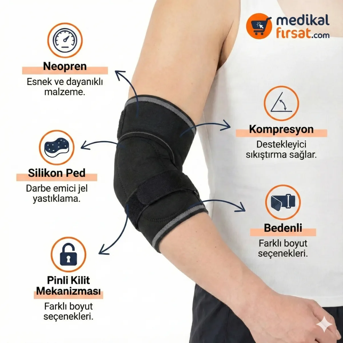 Wingmed W231 Neopren Tenisçi Dirsekliği – Silikon Pedli ve Isı Etkili