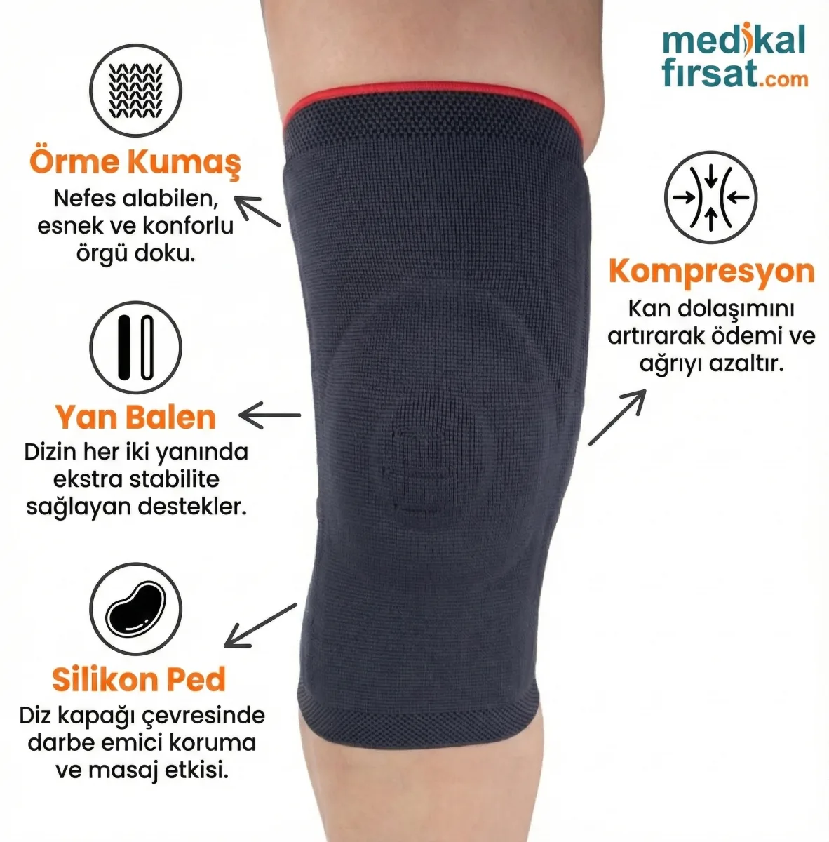 Wingmed W506 Örme Patella ve Ligament Destekli Dizlik – Balenli ve Silikon Pedli (Nefes Alan Yapı)