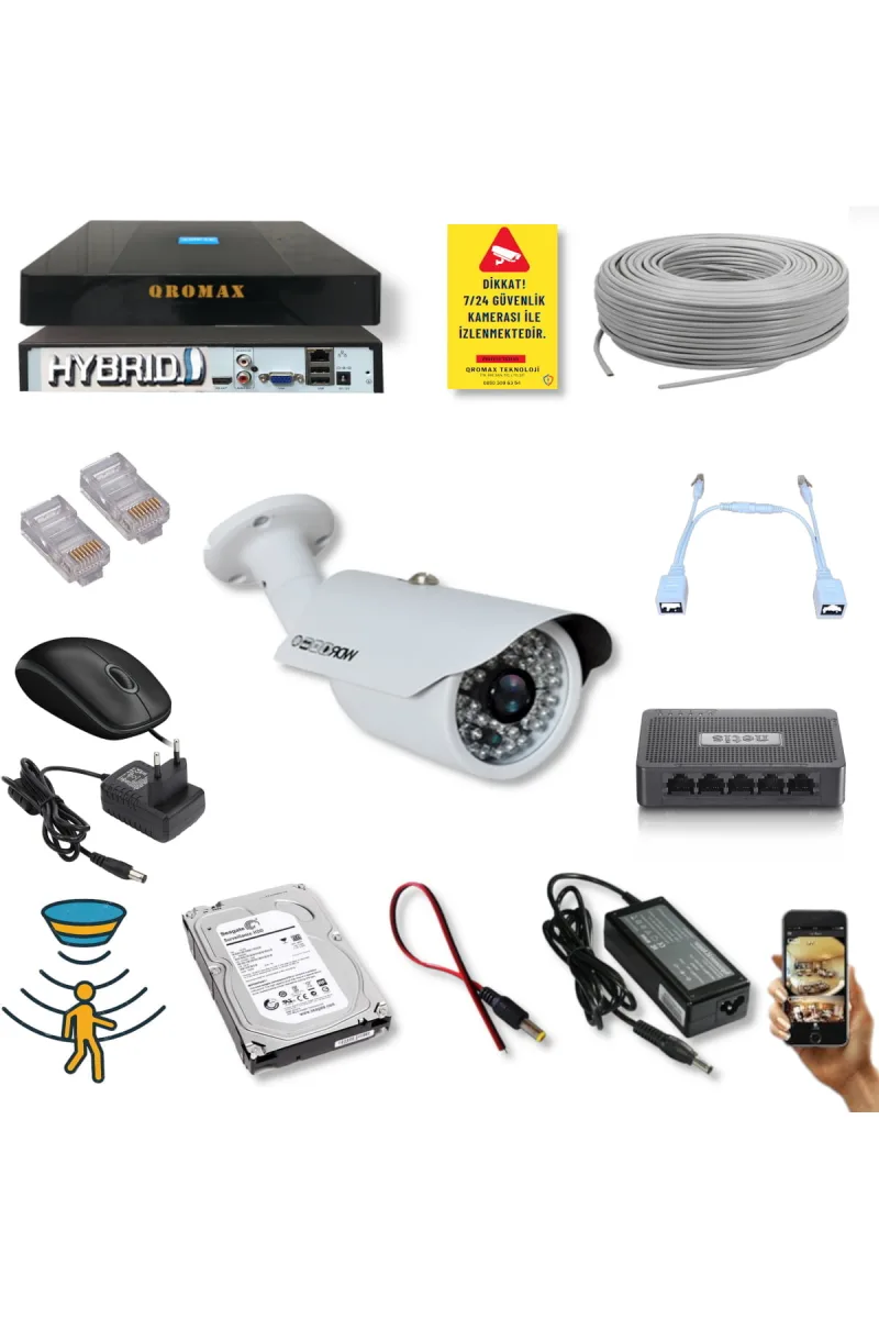 1 Kameralı Set - 5 Mp 1940p Sensör 6 Megapiksel Sony Lens Metal Kasa Ip Güvenlik Kamerası Seti