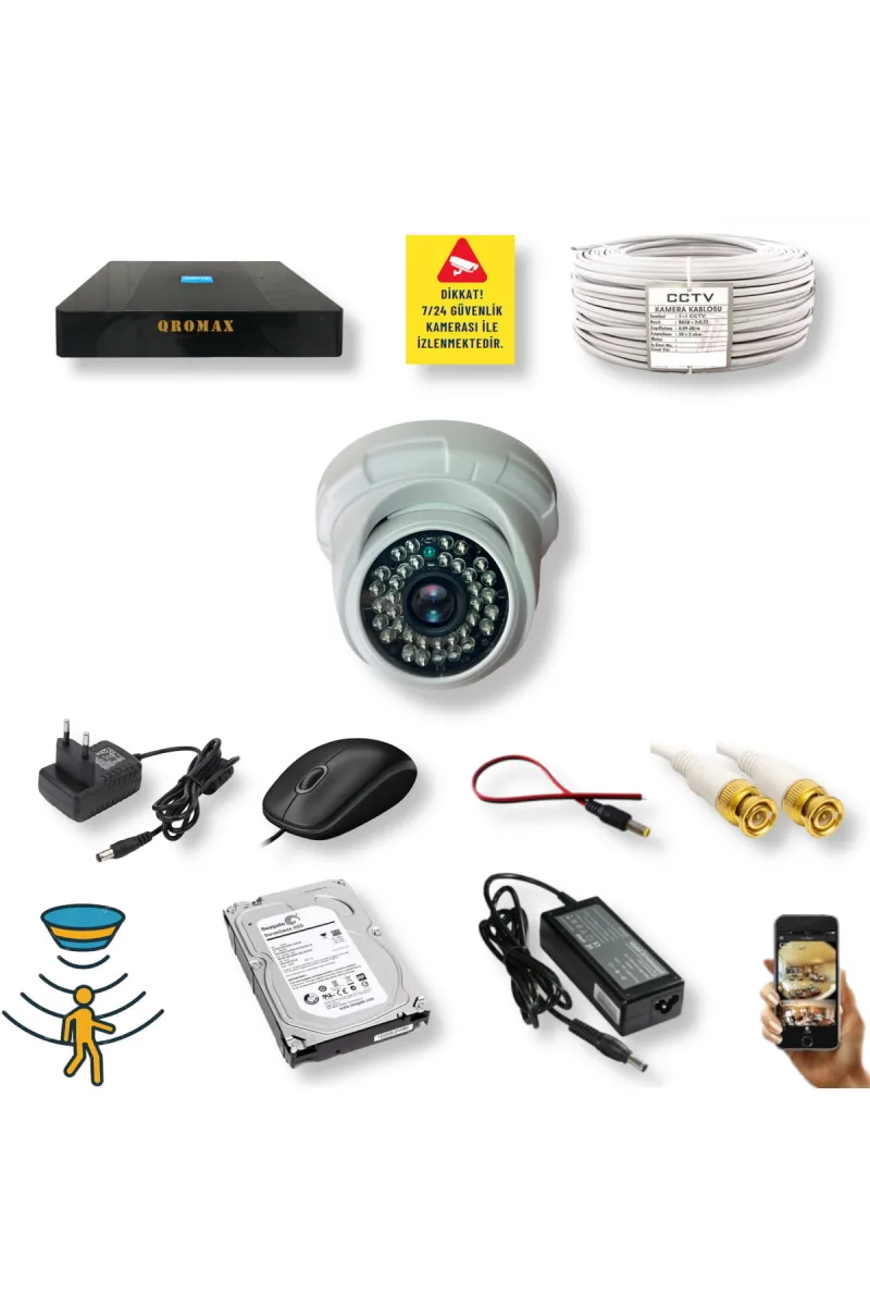 1 Kameralı Set – Hareket Algılayan Gece Görüşlü 5 MP Sony Lensli FullHD İç Mekan Güvenlik Kamerası Seti D136B-9004