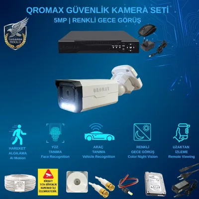 1 Kameralı Set - Yapay Zeka Özellikli Gece Renkli Gösteren 5 MP SONY Lensli 8 Warm Ledli FULLHD Güvenlik Kamerası Seti 3404W