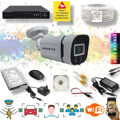 1 Kameralı Set - Yapay Zeka Özellikli Gece Renkli Gösteren 5MP SONY Lensli 4 Ultra Warm Ledli FULLHD Güvenlik Kamerası Seti 604W-104