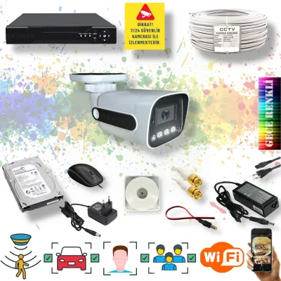 1 Kameralı Set - Yapay Zeka Özellikli Gece Renkli Gösteren 5MP SONY Lensli 4 Ultra Warm Ledli FULLHD Güvenlik Kamerası Seti 784W-104
