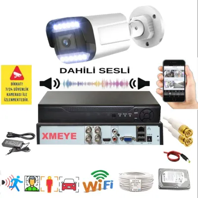 1 Kameralı Set - Yapay Zeka Özellikli Gece Renkli Sesli FullHD 5Mp Lensli 12 Warm Ledli Güvenlik Kamerası Seti 312WS-104