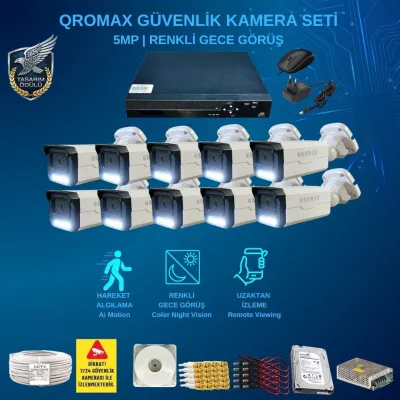10 Kameralı Set - Gece Renkli Gösteren Hareket Algılayan 5 Mp Sony Lensli 1080p Full Hd Güvenlik Kamerası Seti 3404w