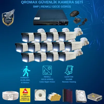13 Kameralı Set - Gece Renkli Gösteren Hareket Algılayan 5 Mp Sony Lensli 1080p Full Hd Güvenlik Kamerası Seti 3404w