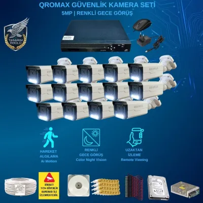 14 Kameralı Set - Gece Renkli Gösteren Hareket Algılayan 5 Mp Sony Lensli 1080p Full Hd Güvenlik Kamerası Seti 3404w