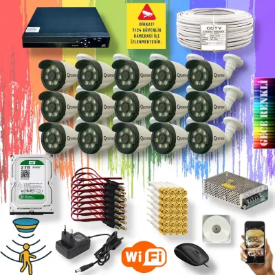15 Kameralı Set - Gece Renkli Gösteren Hareket Algılayan 5 Mp Sony Lensli 1080p Full Hd Güvenlik Kamerası Seti 3908w