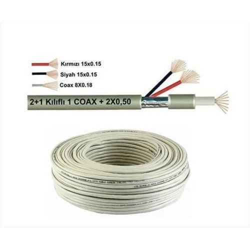 2+1 2×0.50 Folyolu Lüks Cctv Kamera Kablosu 100MT.