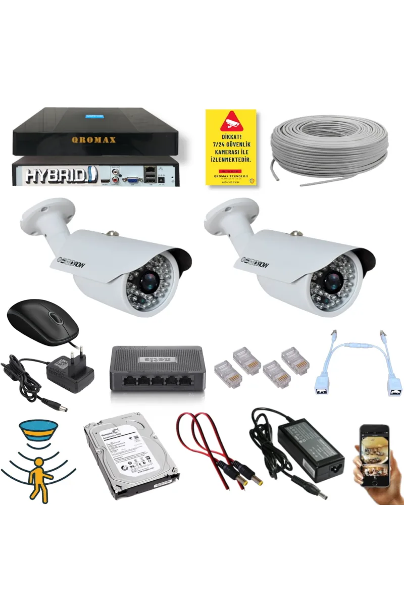 2 Kameralı Set - 5 Mp 1940p Sensör 6 Megapiksel Sony Lens Metal Kasa Ip Güvenlik Kamerası Seti