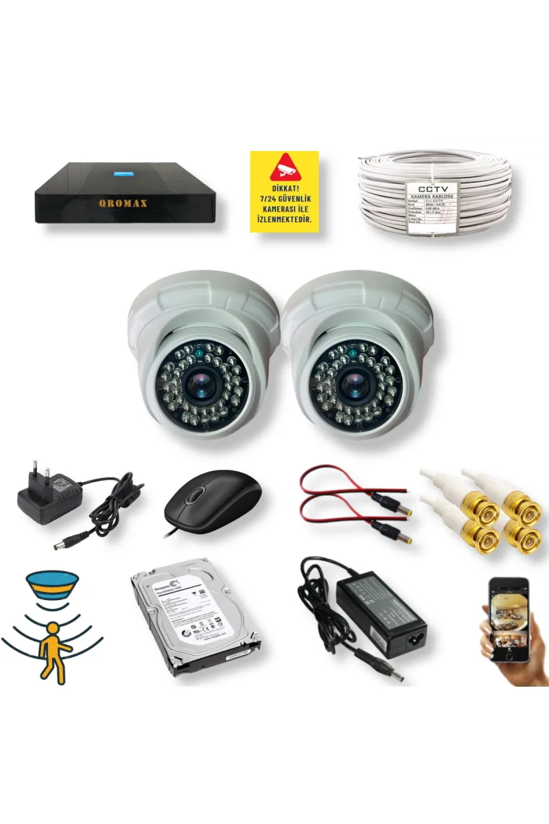 2 Kameralı Set – Hareket Algılayan Gece Görüşlü 5 MP Sony Lensli FullHD İç Mekan Güvenlik Kamerası Seti D136B-9004