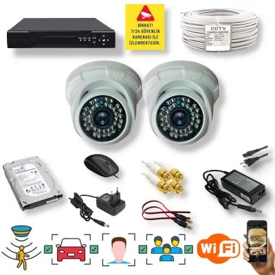 2 Kameralı Set – Yapay Zeka Özellikli Gece Görüşlü 5 MP Sony Lensli FullHD İç Mekan Güvenlik Kamerası Seti D136B-104