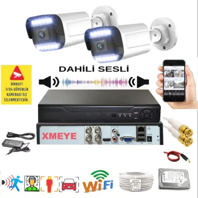 2 Kameralı Set - Yapay Zeka Özellikli Gece Renkli Sesli FullHD 5Mp Lensli 12 Warm Ledli Güvenlik Kamerası Seti 312WS-104