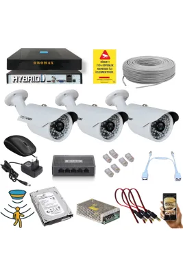 3 Kameralı Set - 5 Mp 1940p Sensör 6 Megapiksel Sony Lens Metal Kasa Ip Güvenlik Kamerası Seti