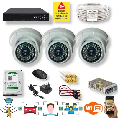 3 Kameralı Set – Yapay Zeka Özellikli Gece Görüşlü 5 MP Sony Lensli FullHD İç Mekan Güvenlik Kamerası Seti D136B-104