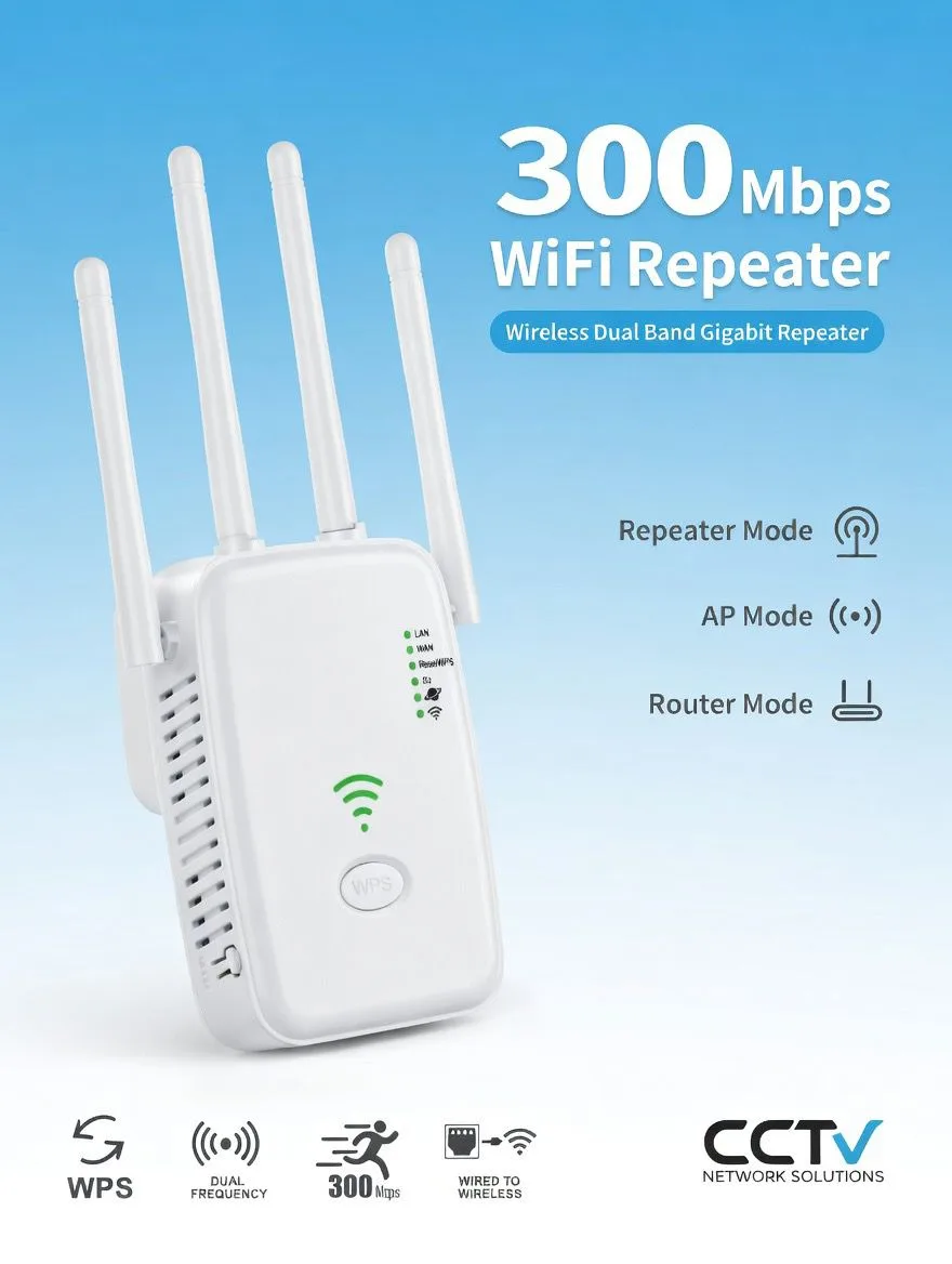 300 Mbps WiFi Güçlendirici - Dual Band 4 Antenli Menzil Genişletici - WİFİ Repeater