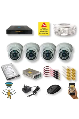 4 Kameralı Set – Hareket Algılayan Gece Görüşlü 5 MP Sony Lensli FullHD İç Mekan Güvenlik Kamerası Seti D136B-9004