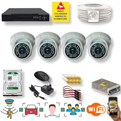 4 Kameralı Set – Yapay Zeka Özellikli Gece Görüşlü 5 MP Sony Lensli FullHD İç Mekan Güvenlik Kamerası Seti D136B-104