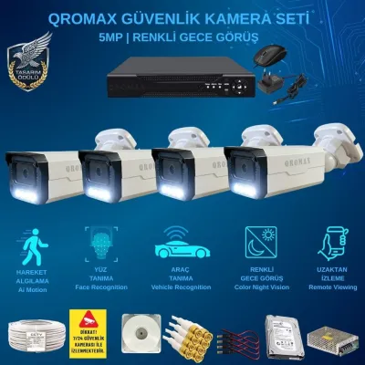 4 Kameralı Set - Yapay Zeka Özellikli Gece Renkli Gösteren 5 MP SONY Lensli 4 Warm Ledli FULLHD Güvenlik Kamerası Seti 3404W