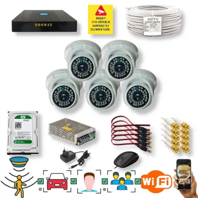5 Kameralı Set – Yapay Zeka Özellikli Gece Görüşlü 5 MP Sony Lensli FullHD İç Mekan Güvenlik Kamerası Seti D136B-9008