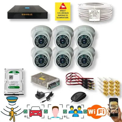 6 Kameralı Set – Yapay Zeka Özellikli Gece Görüşlü 5 MP Sony Lensli FullHD İç Mekan Güvenlik Kamerası Seti D136B-9008