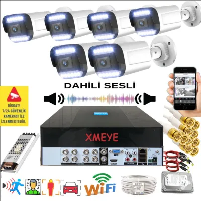 6 Kameralı Set - Yapay Zeka Özellikli Gece Renkli Sesli FullHD 5Mp Lensli 12 Warm Ledli Güvenlik Kamerası Seti 312WS-9008