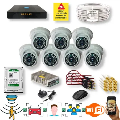 7 Kameralı Set – Yapay Zeka Özellikli Gece Görüşlü 5 MP Sony Lensli FullHD İç Mekan Güvenlik Kamerası Seti D136B-9008
