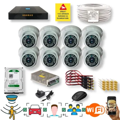 8 Kameralı Set – Yapay Zeka Özellikli Gece Görüşlü 5 MP Sony Lensli FullHD İç Mekan Güvenlik Kamerası Seti D136B-9008