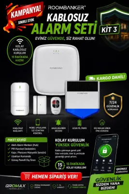 Kablosuz Akıllı Alarm Sistemi | WiFi Ethernet Destekli Ev ve İş Yeri Güvenlik Seti Roombanker Kit 3